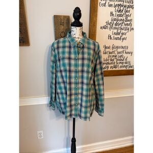 Duluth Trading Co Women's Plaid Long Sleeve Cotton Button Up Shirt Multicolor XL